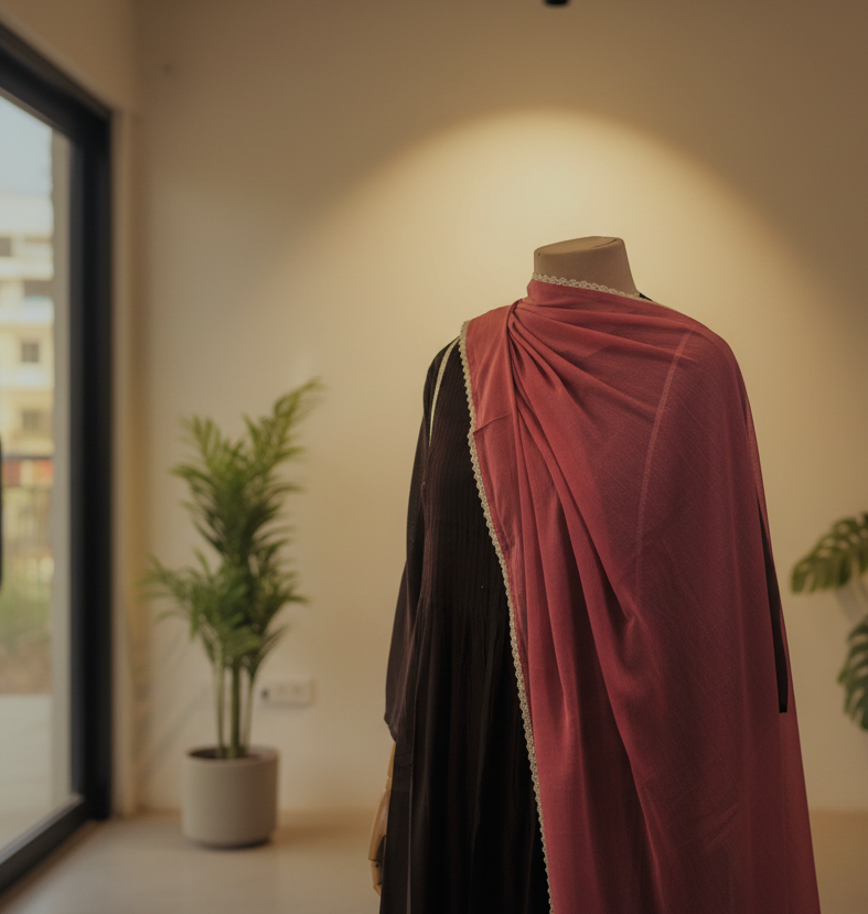 Women Brown Kurta Set with Dupatta