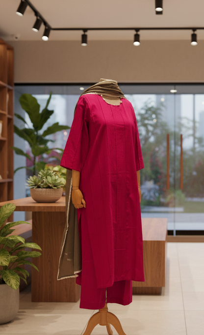 Women Magenta Kurta Set with Dupatta