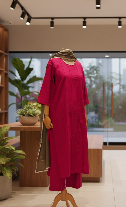 Women Magenta Kurta Set with Dupatta