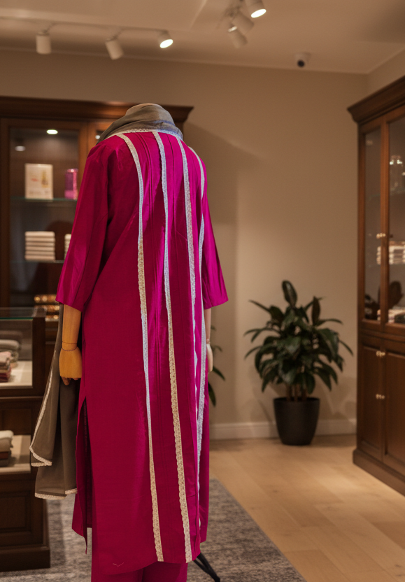 Women Magenta Kurta Set with Dupatta