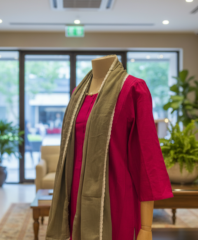 Women Magenta Kurta Set with Dupatta