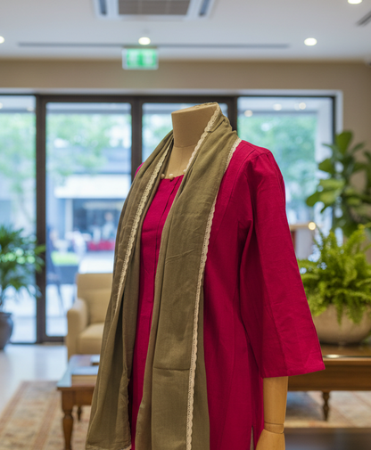 Women Magenta Kurta Set with Dupatta