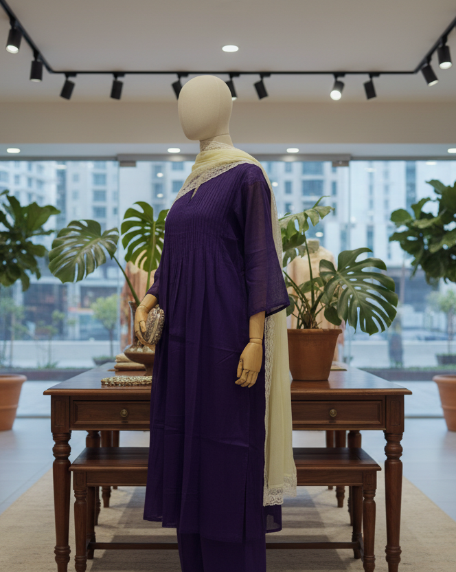 Women Purple Kurta Set with Dupatta