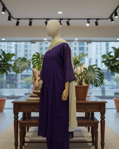 Women Purple Kurta Set with Dupatta