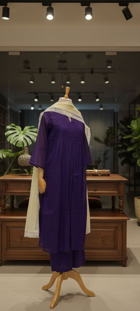 Women Purple Kurta Set with Dupatta