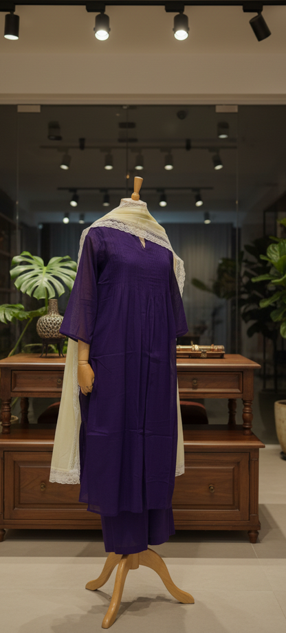 Women Purple Kurta Set with Dupatta