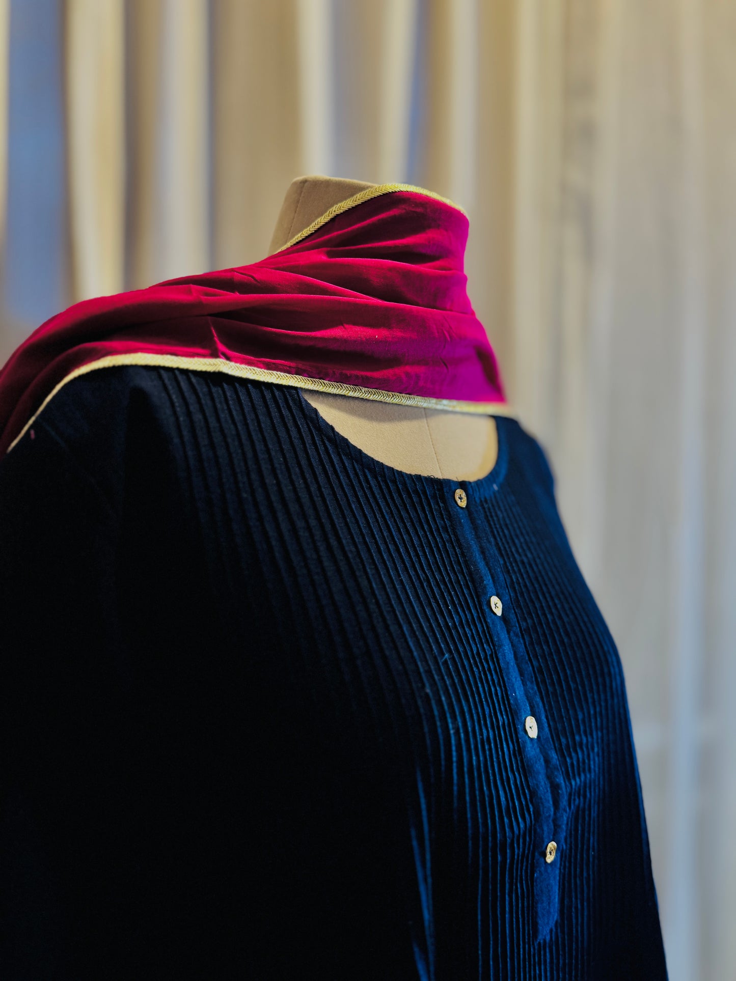 Women Navy Blue Kurta Set with Dupatta