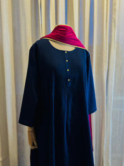 Women Navy Blue Kurta Set with Dupatta
