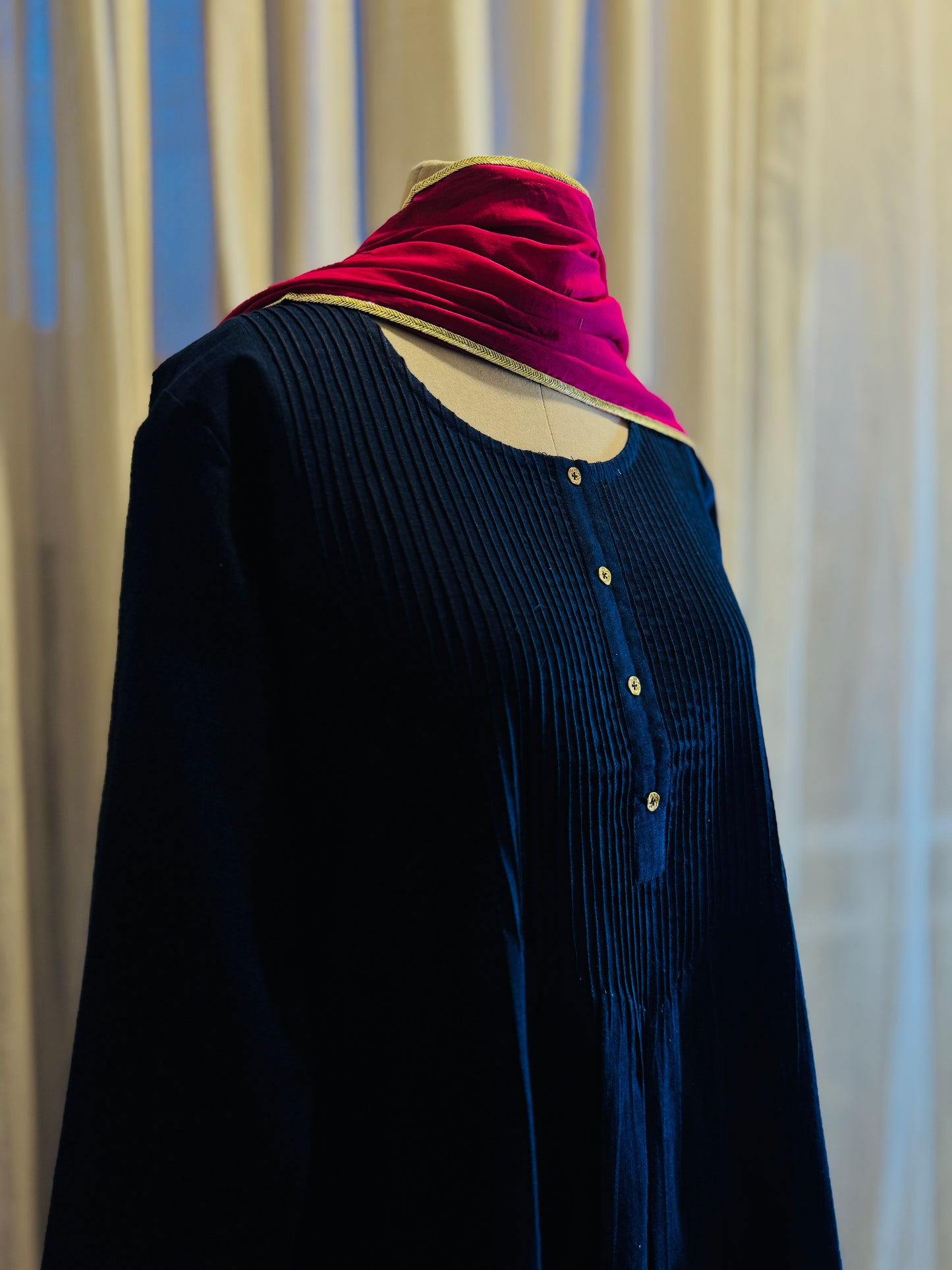 Women Navy Blue Kurta Set with Dupatta