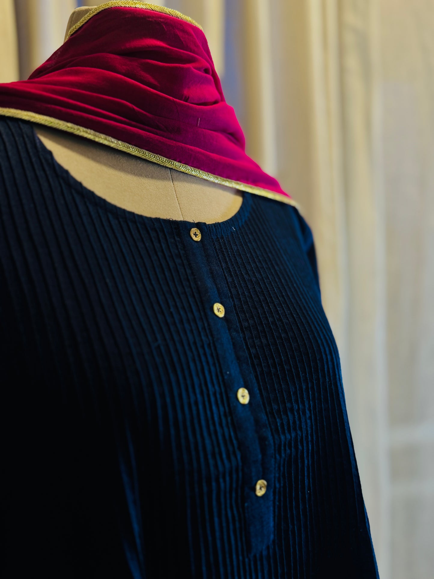 Women Navy Blue Kurta Set with Dupatta