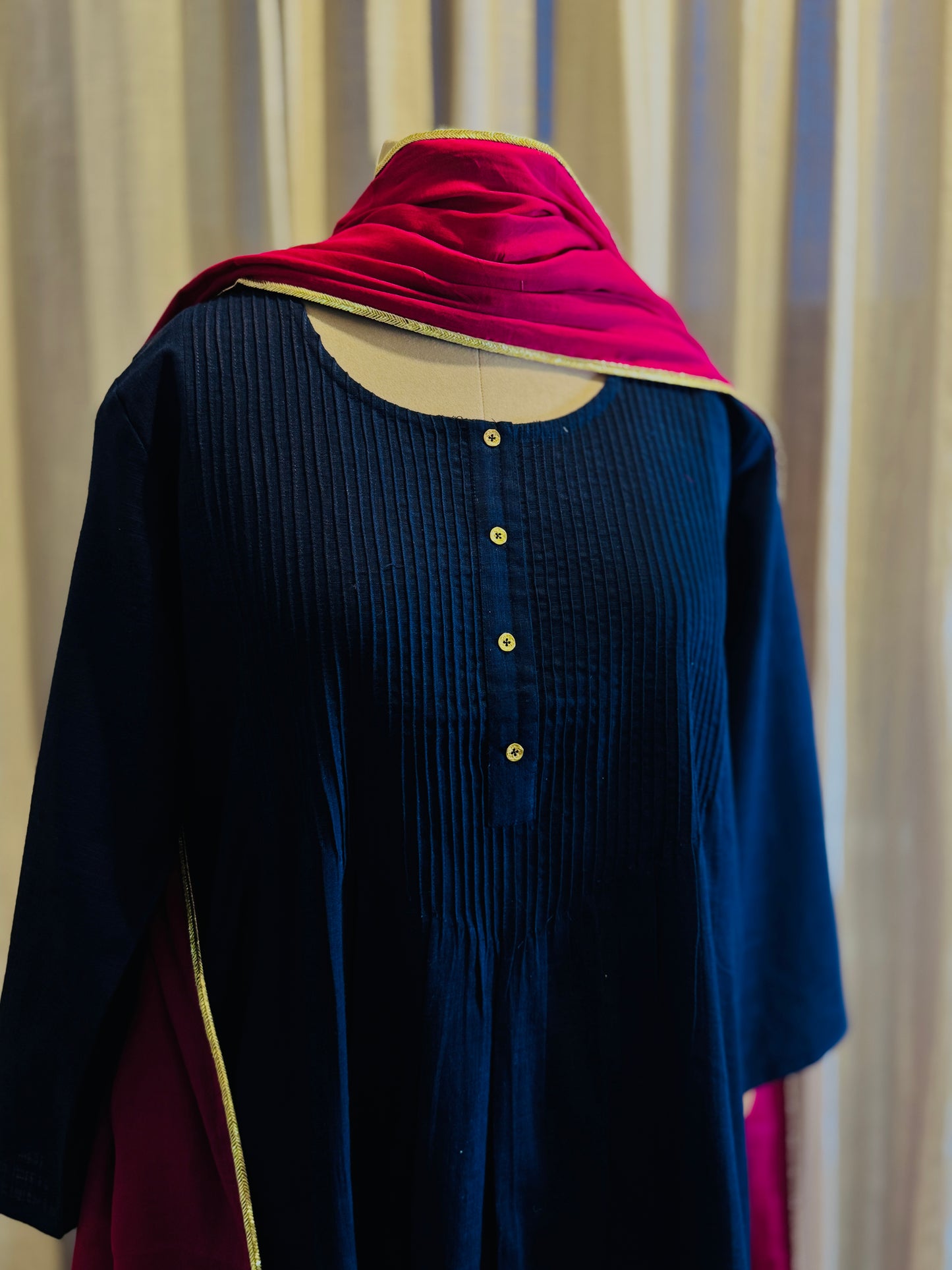 Women Navy Blue Kurta Set with Dupatta