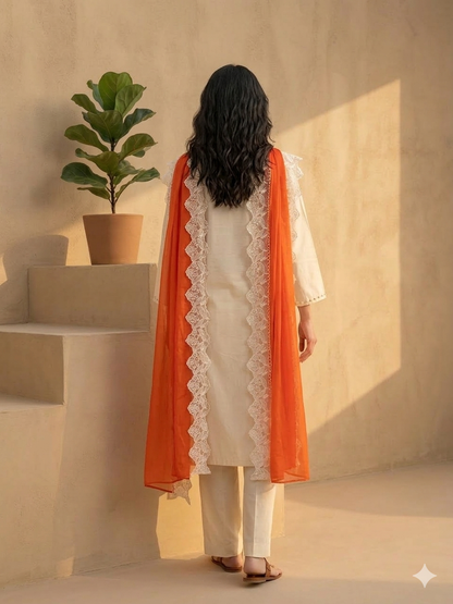 Women Cream Kurta Set with Dupatta