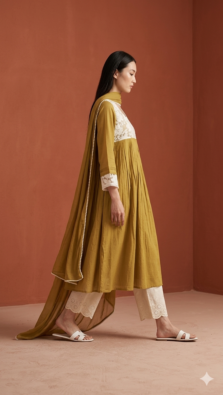 Women Mustard Yellow Embellished kurta Set with Dupatta