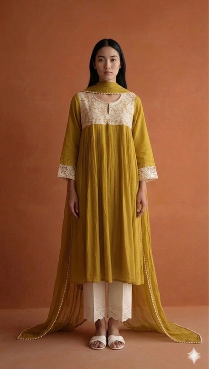 Women Mustard Yellow Embellished kurta Set with Dupatta