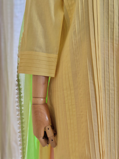 Women Yellow Cotton Kurta Set with Dupatta