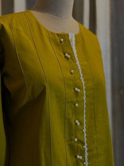 Women Olive Pearl Embellished Kurta Set