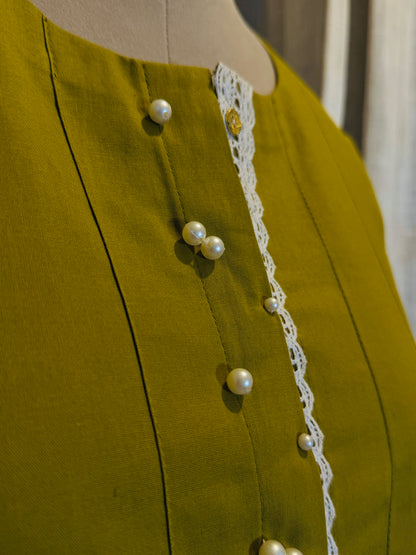Women Olive Pearl Embellished Kurta Set