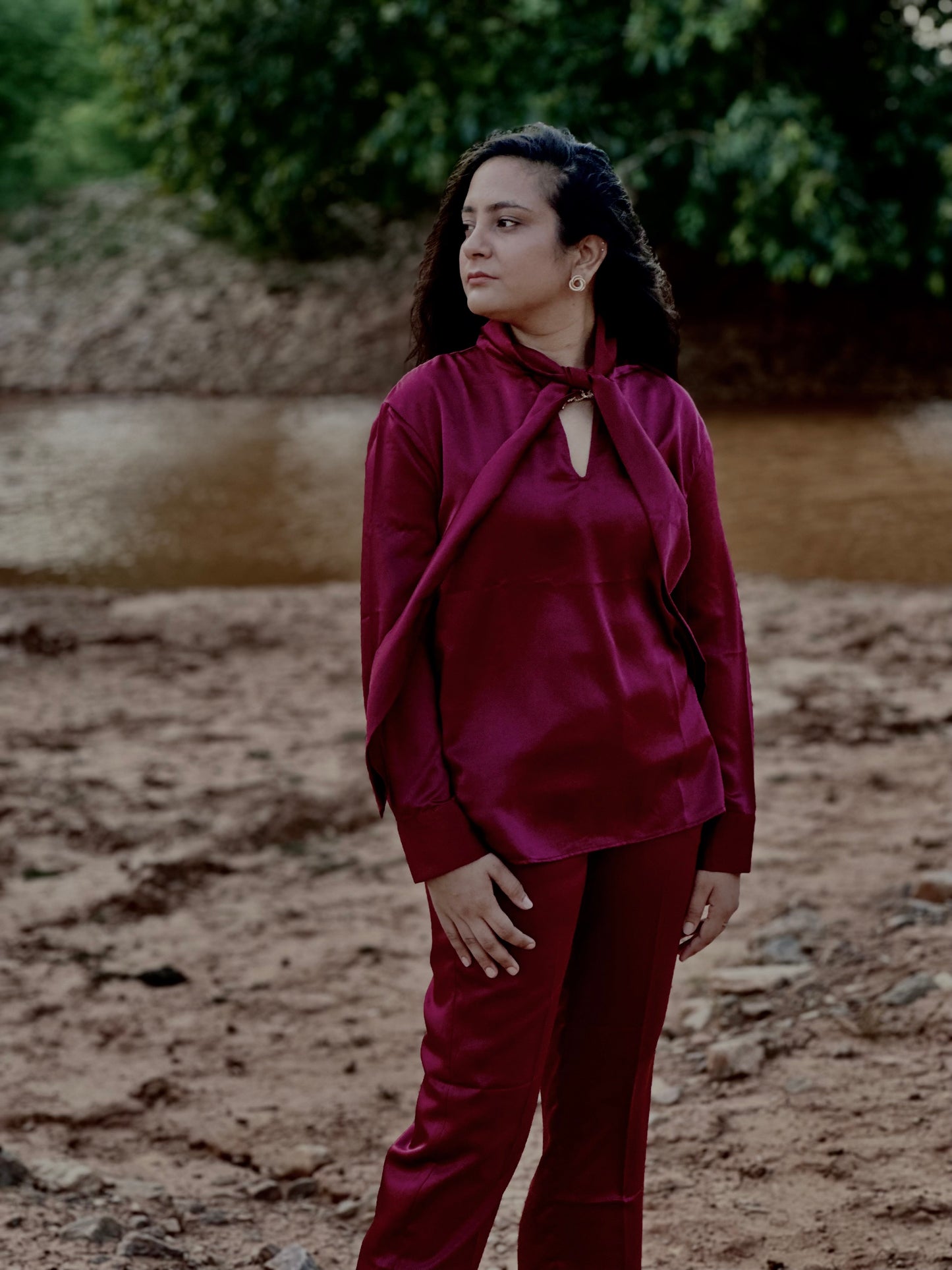 Women Maroon Satin Coordinate Set - Ziona MuL