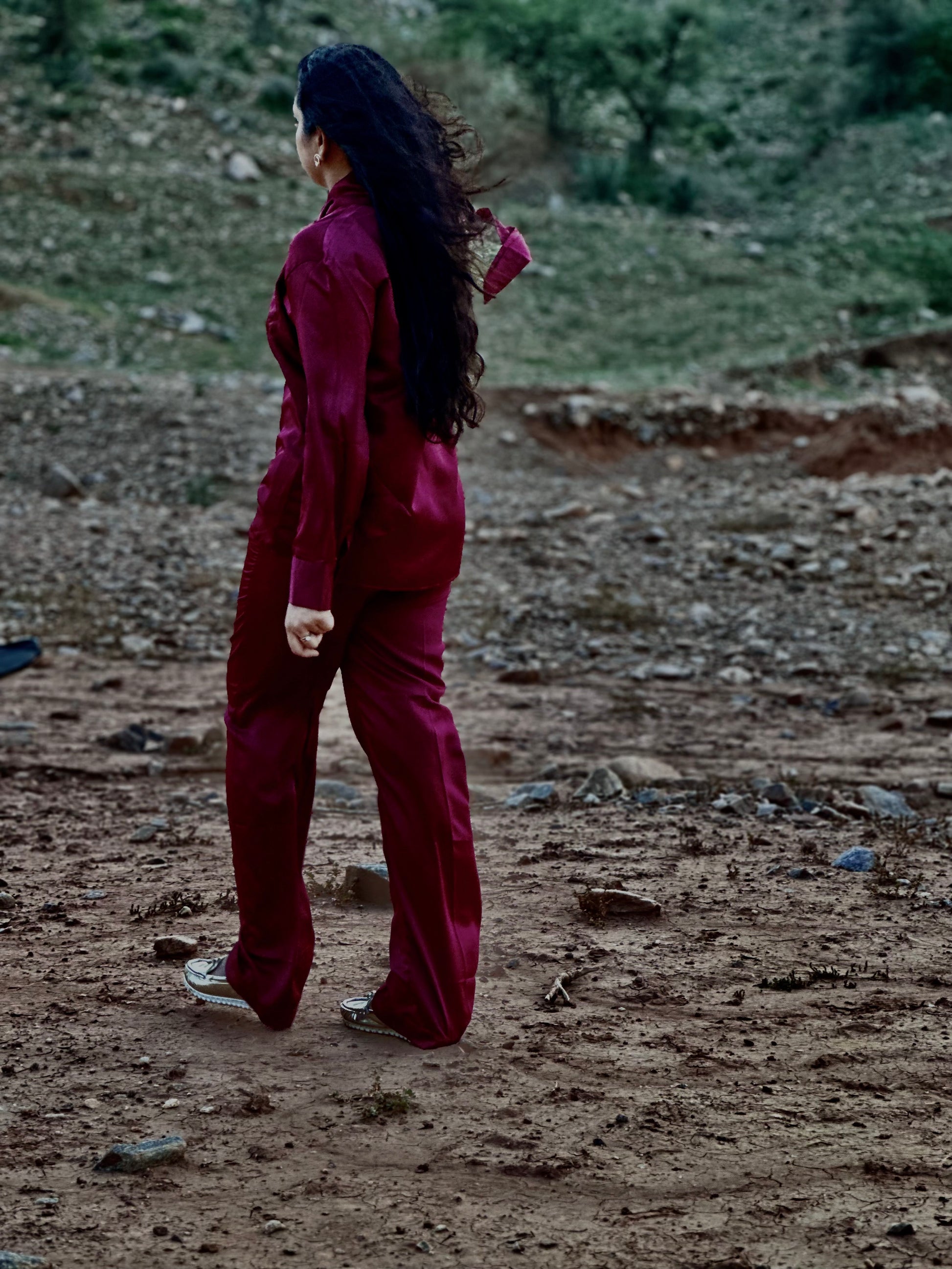 Women Maroon Satin Coordinate Set - Ziona MuL