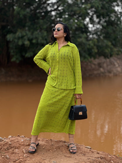 Women Green Crochet A-line skirt and Top - Ziona MuL