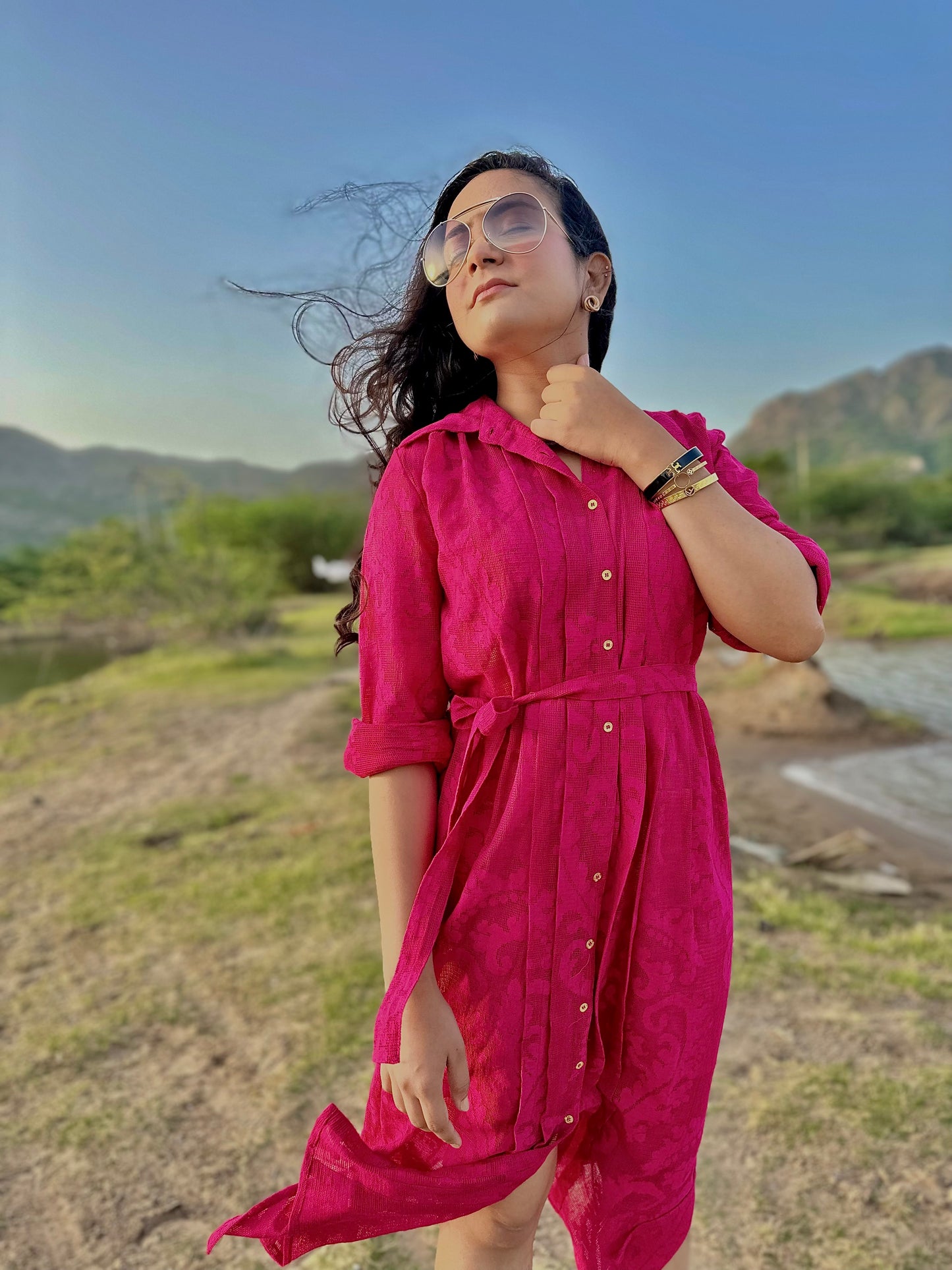 Women Magenta Lace Dress - Ziona MuL