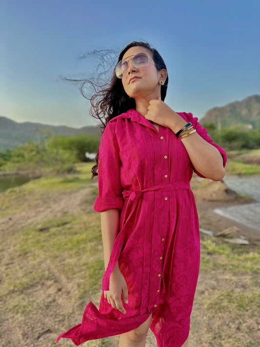 Women Magenta Lace Dress - Ziona MuL