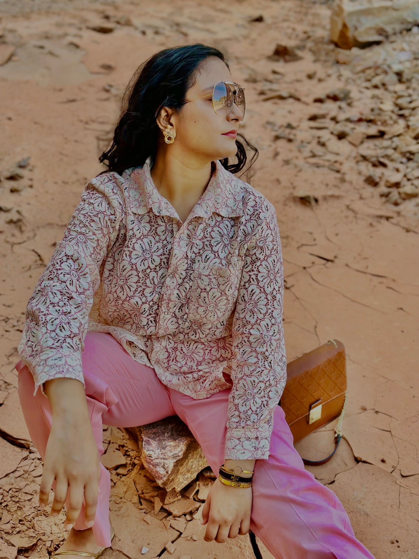 Women Off White Pink Lace Shirt and Bottom - Ziona MuL