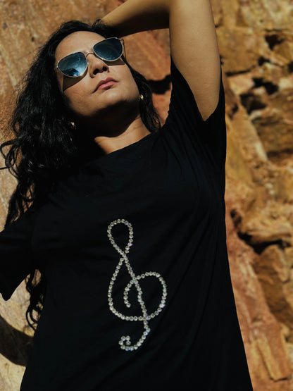 Women Black Embellished Tshirt