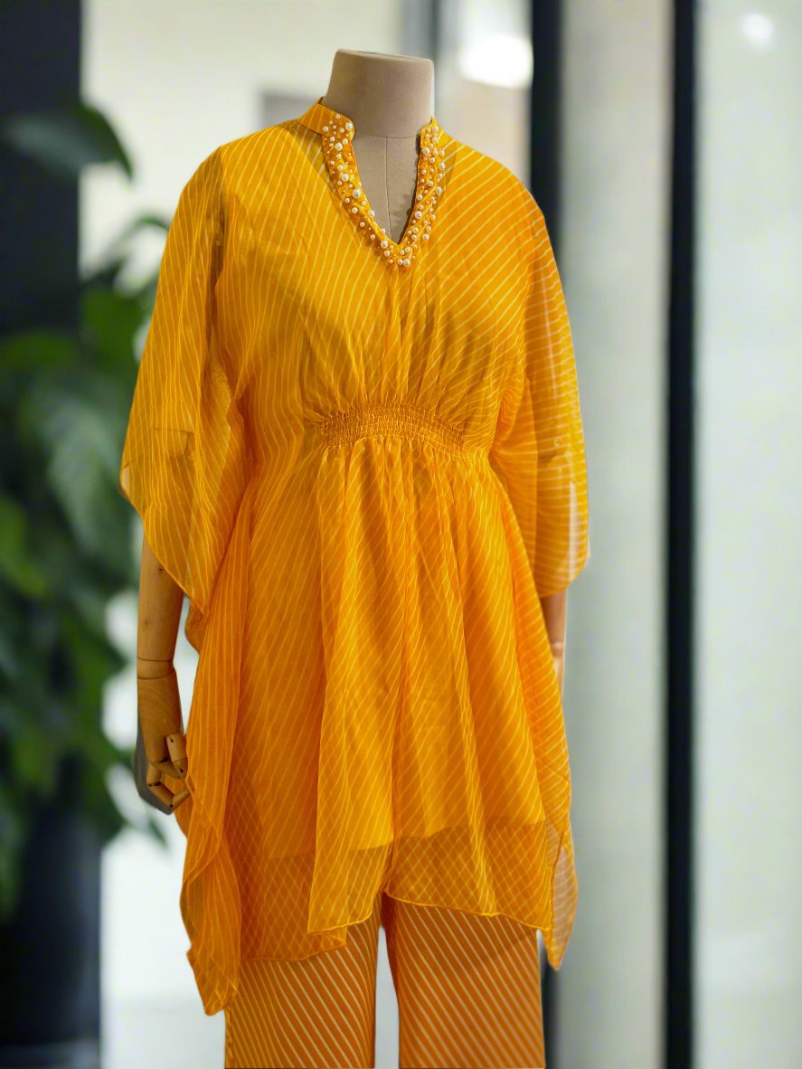 Women Golden Yellow Kaftan Co-ord Set