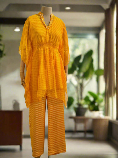 Women Golden Yellow Kaftan Co-ord Set