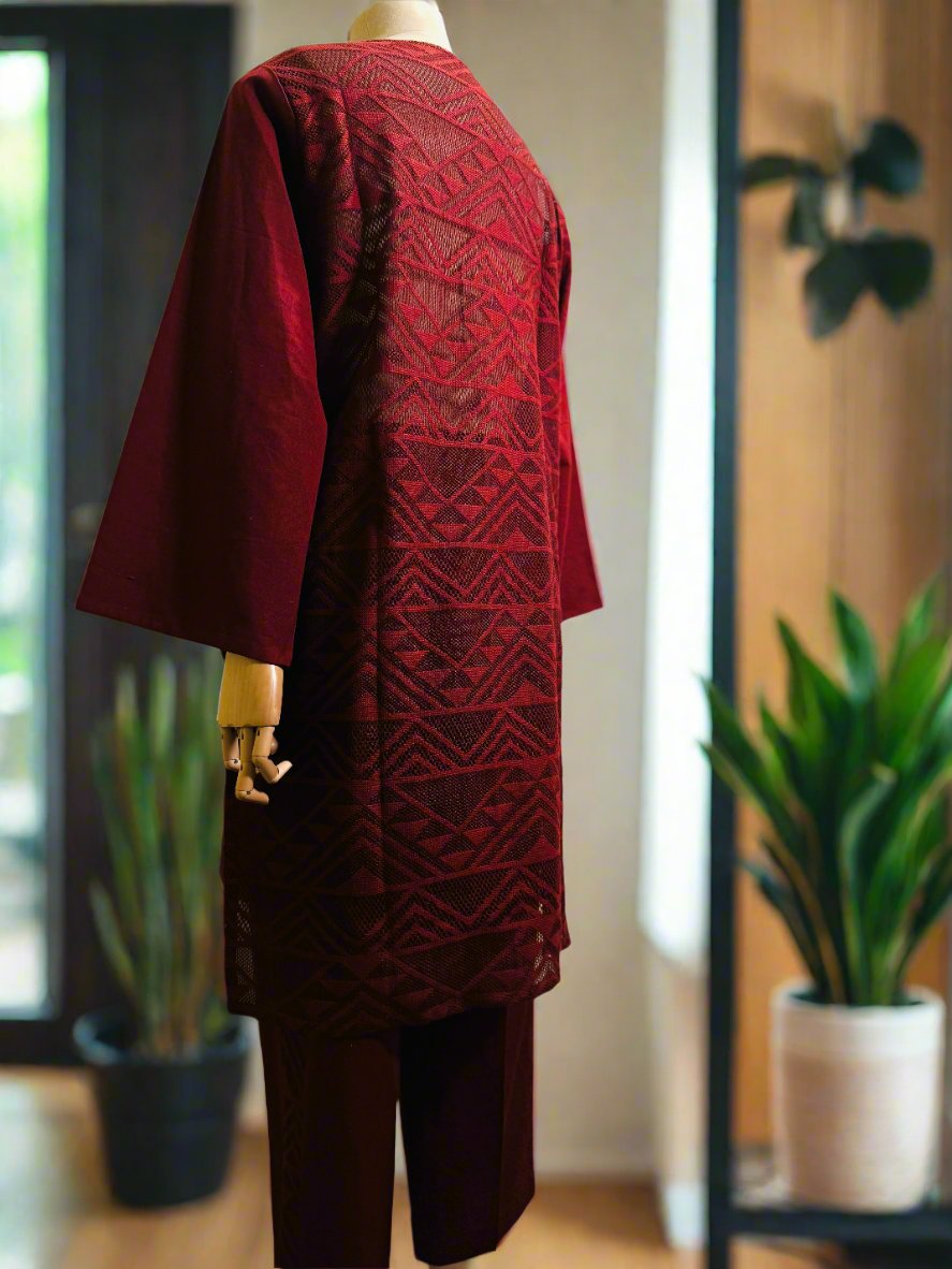 Women Maroon paneled Kurta Set