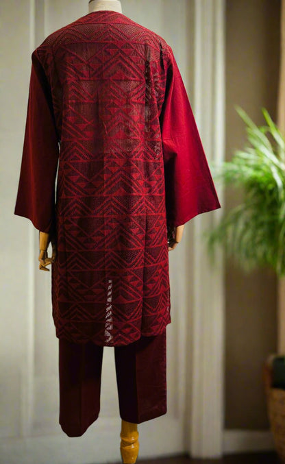 Women Maroon paneled Kurta Set