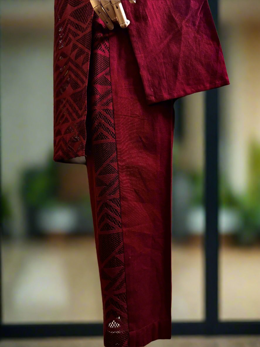 Women Maroon paneled Kurta Set