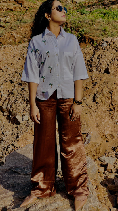 Women White Cotton Embroidered Shirt with Patch Pocket - Ziona MuL