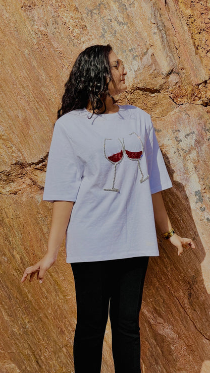 🍷 Women White Solid Tshirt with Embellishment - Ziona MuL