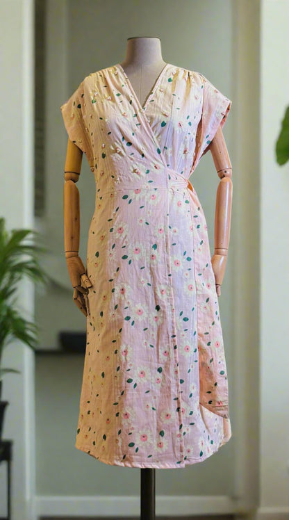 Women Pink Pearl Embellished  Wrap Dress