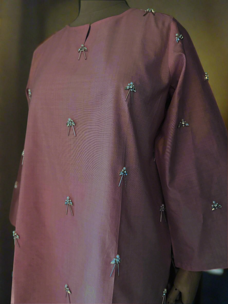 Women Baker Miller Pink Handwork Embellished Kurta Set