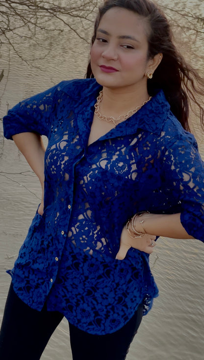 Women Navy Blue Lace Shirt - Ziona MuL