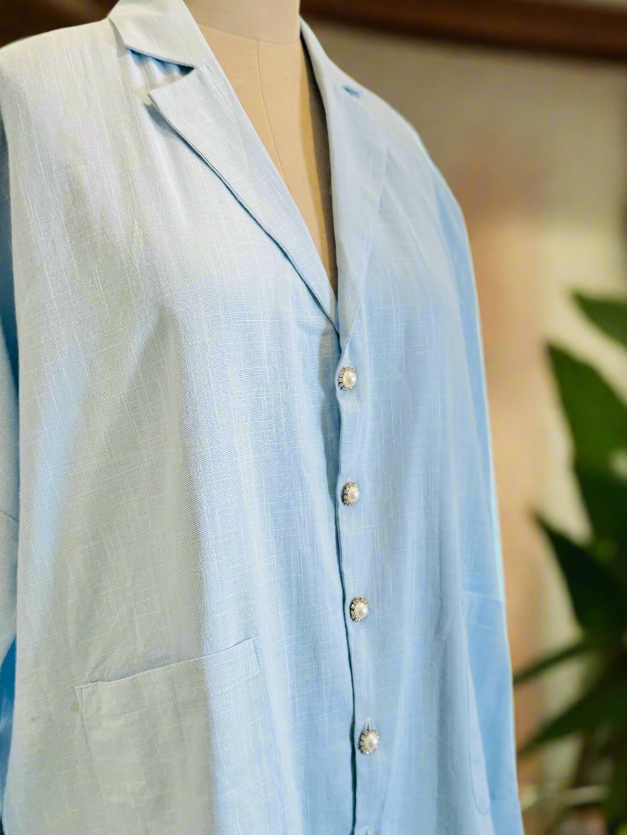 Women Light Blue Oversized shirt with Trouser Set