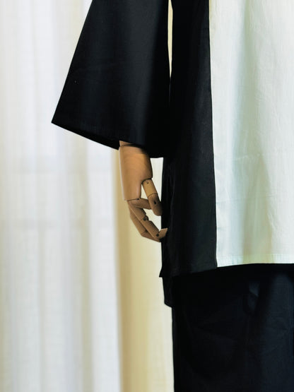 Women Black Colour block oversized Kurta Set