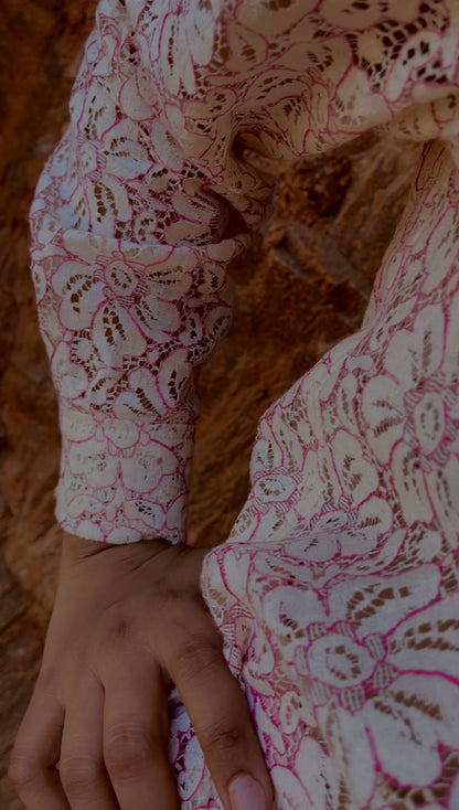 Women Off White Pink Lace Shirt and Bottom - Ziona MuL