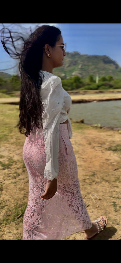 Women Pink A-line Lace Skirt - Ziona MuL