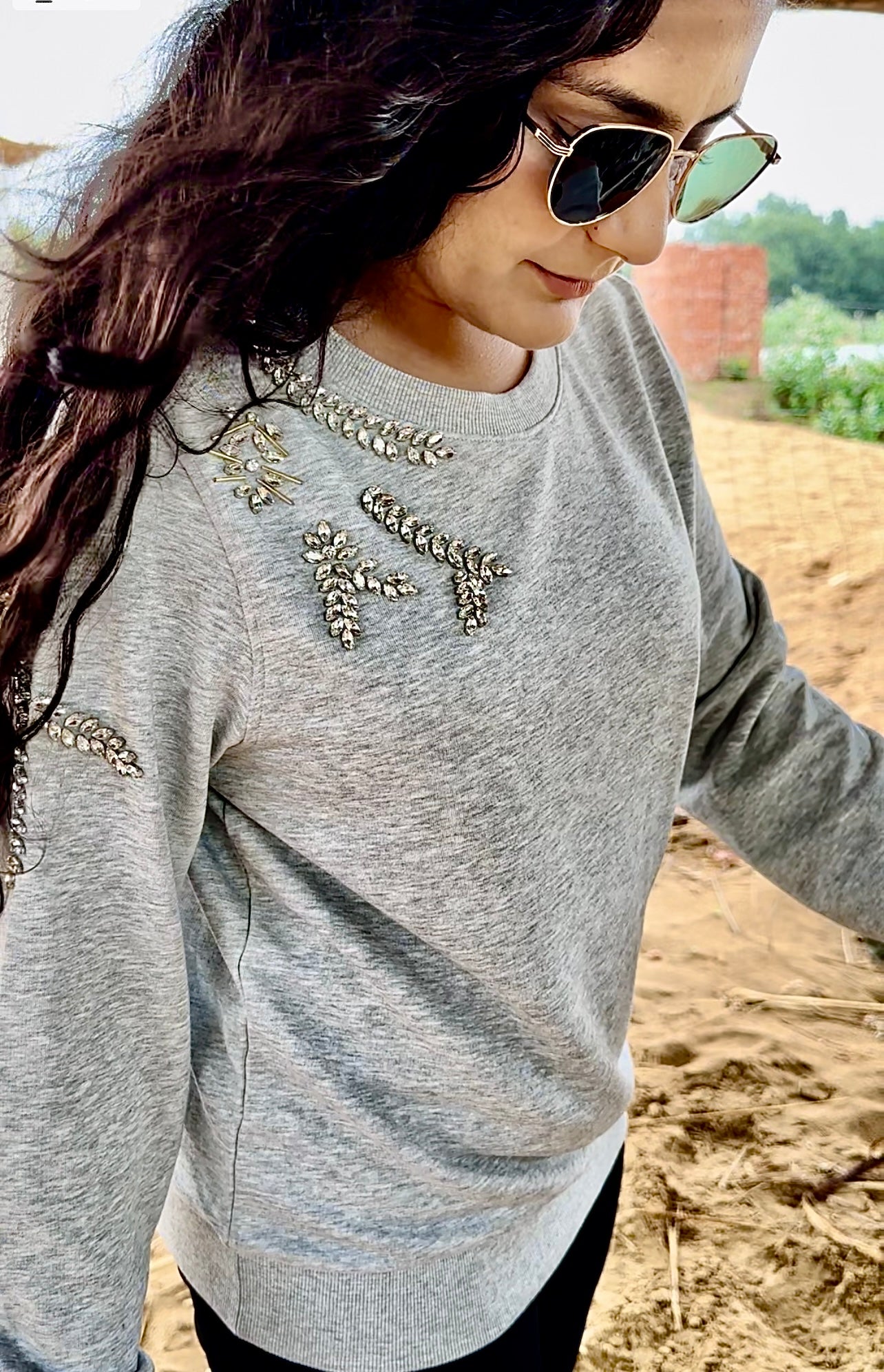 Women Grey Embellished Sweatshirt - Ziona MuL