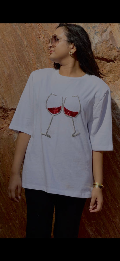 🍷 Women White Solid Tshirt with Embellishment - Ziona MuL