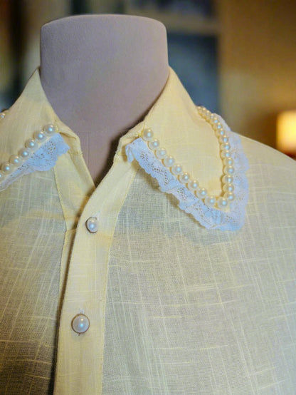 Women yellow hand embroidered Pure Cotton Slim Fit Shirt