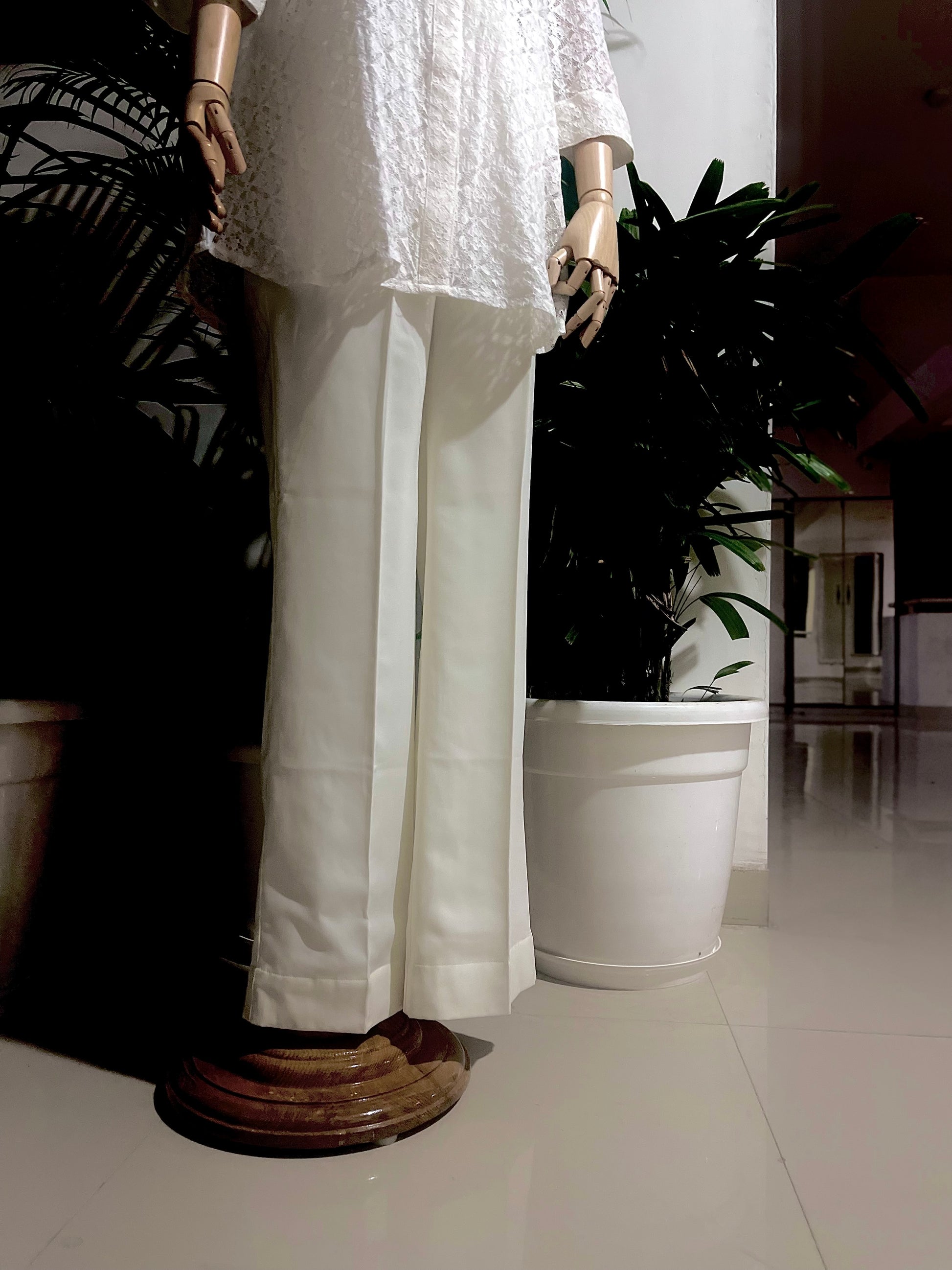 Women White Lace Top and Trouser Set - Ziona MuL