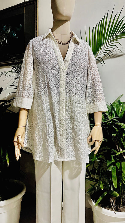 Women White Lace Top and Trouser Set - Ziona MuL