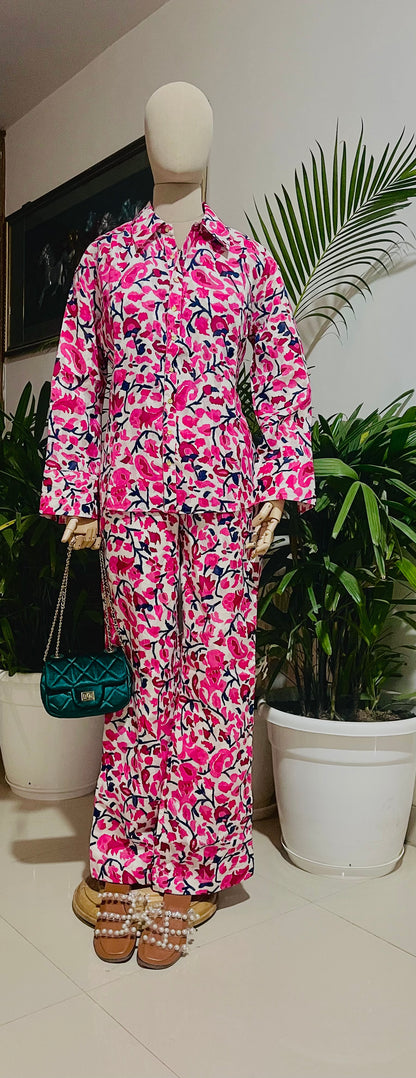 Women Pink and White Printed Coordinate Set - Ziona MuL