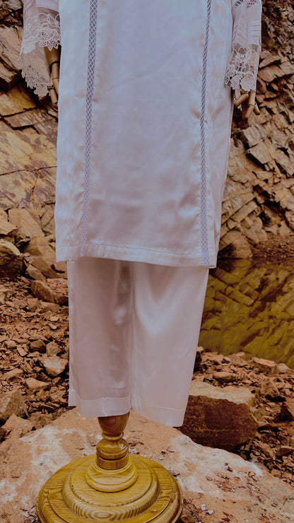 Women Pearl White Kurta Set - Ziona MuL