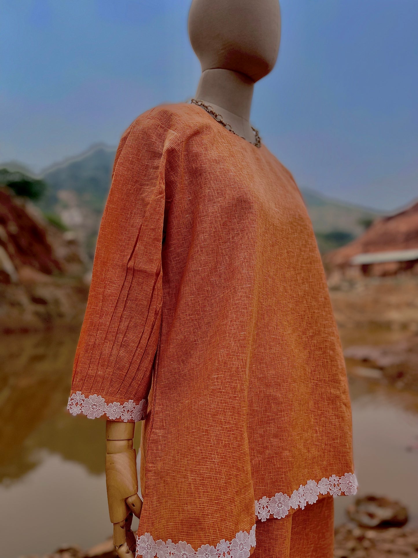 Women Linen Rust Orange Coordinate Set - Ziona MuL